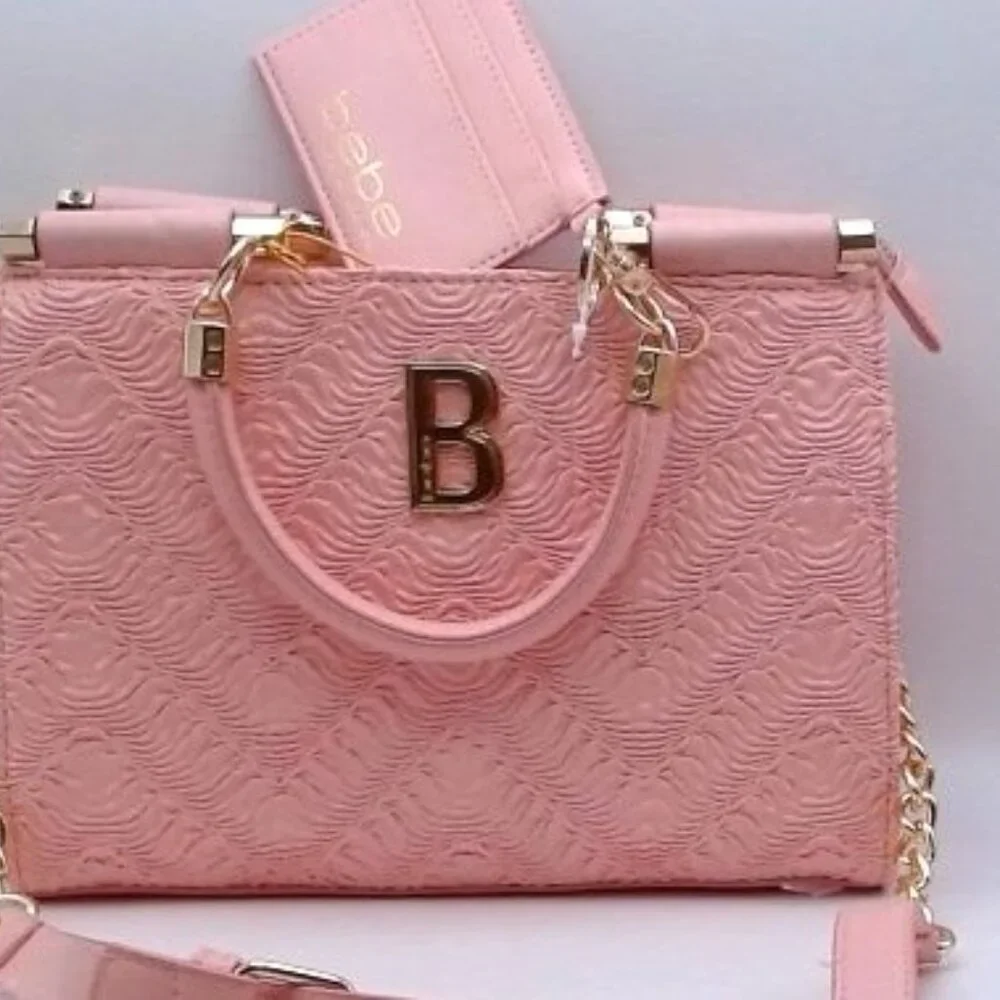 NWT Beautiful Pink Quilted Satchel Bag with Card Holder - Picture 6 of 7